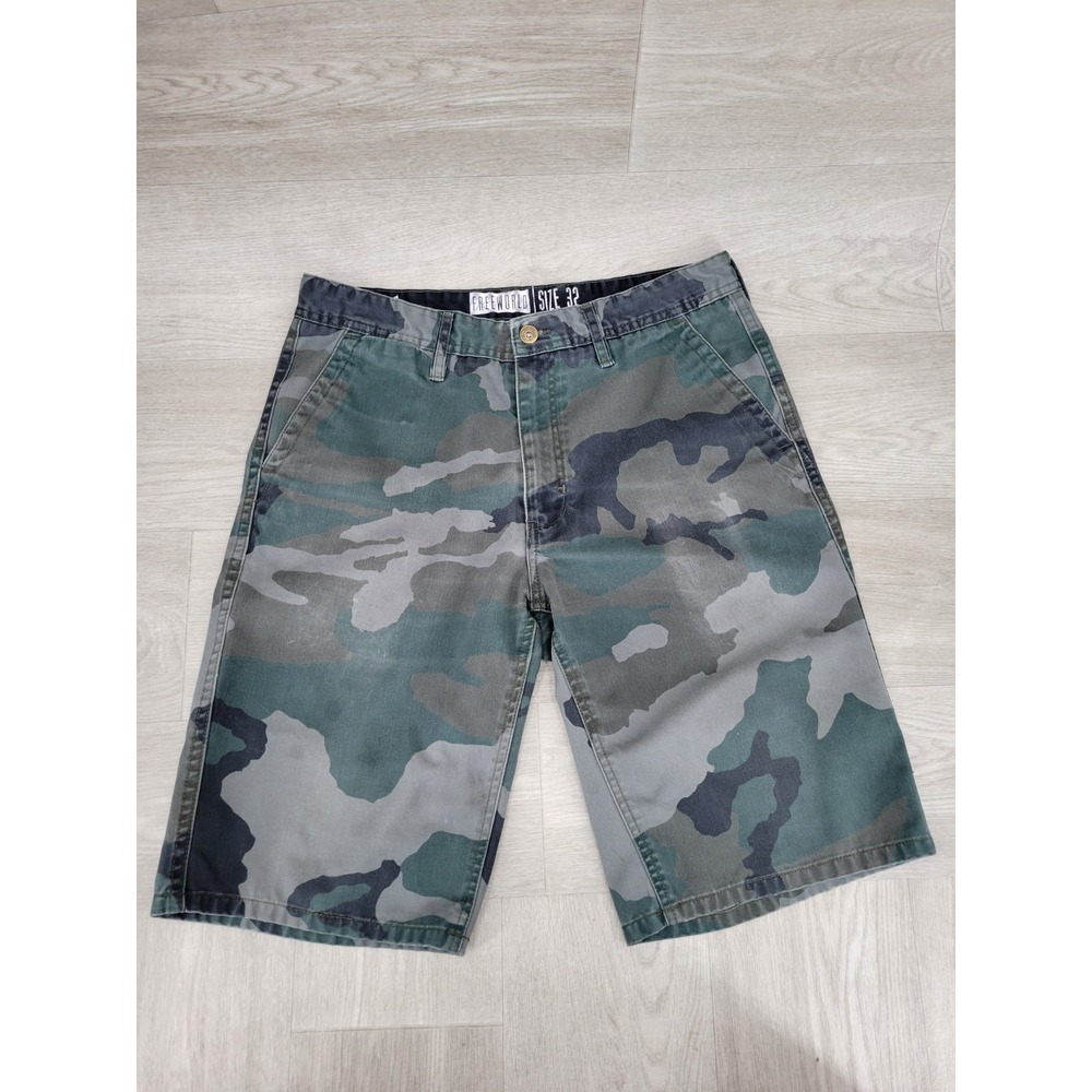 Free World Camo Chino Shorts Men Size 32 Camouflage Cargo Outdoor